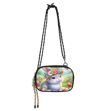 Imagem de TSENQUE Bolsa pequena para mulheres, bolsas transversais, bolsas de ombro de viagem, carteira feminina, bolsa para celular, coelhinho da Páscoa, floral, coelho