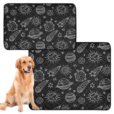 Imagem de Almofadas de xixi para cães, tapetes para gatos, planetas brancos, pretos, absorventes para cães, treinamento, penico, impermeável, antiderrapante, médio + grande, conjunto com 2