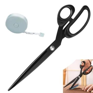 Imagem de Tesoura de costura preta resistente de 20 cm com fita métrica de 59 polegadas, conveniente para afiar, adequada para cortar tecidos e couro, artesanato doméstico e escolar