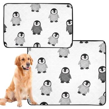 Imagem de Pinguins fofos pretos e brancos, laváveis, tapetes para cães, à prova d'água, almofada fofa para animais de estimação, gatos, filhotes, penico, absorvente, médio + grande, conjunto de 2