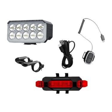 Imagem de oshhni Farol de bicicleta com lanterna, à prova d'água, fácil de instalar, com buzina e recarregável via USB, ideal para deslocamentos urbanos e trilhas, Luz Dianteira 918 Luz Traseira