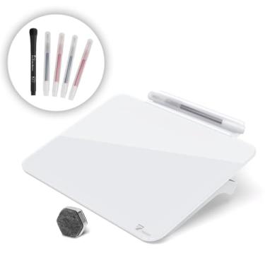 Imagem de TOWON Quadro de vidro pequeno apagável a seco, quadro branco de mesa com pé, conjunto de mini almofadas de cavalete de quadro branco, artefato de estenografia para escritório, casa e material escolar,