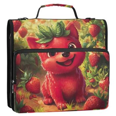 Imagem de Fichário fofo de morango Corgi Dog 3,8 cm, 3 anéis, fichário com zíper e alça de ombro para escola, pasta de portfólio de armazenamento básico com alça