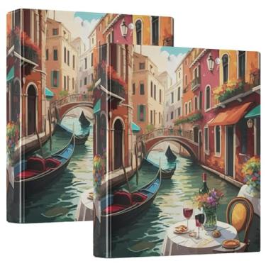 Imagem de Gôndolas românticas personalizadas de cena do canal veneziano com três argolas de 3 cm, comporta 200 folhas, 31,5 x 27 x 6 cm, pacote com 2