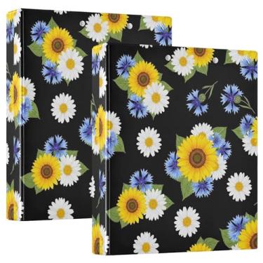 Imagem de Girassóis personalizados com 3 argolas de 3 cm comporta 200 folhas, caderno, fofo, redondo, fichário de escritório, 31,5 x 27 x 6 cm, pacote com 2