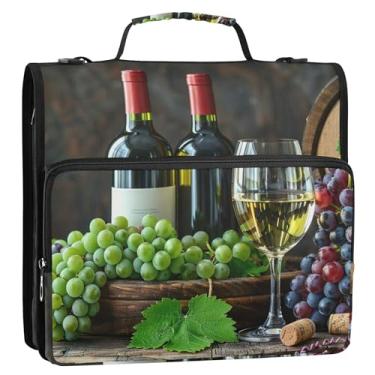 Imagem de Organizador de fichário com zíper, retrô, garrafas de vinho, 3 anéis, 3 anéis, bolsa de fichário personalizada com alça para portfólio escolar, suporte de 500 folhas