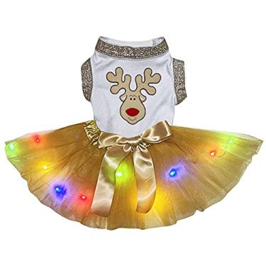 Imagem de Petitebella Vestido de cachorro com rosto de rena (LED branco/dourado, GG)