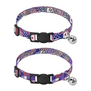 Imagem de Pacote com 2 unidades personalizadas bandeira americana patchwork alça ajustável para pescoço de cachorro pequeno com fivela - Acessórios duráveis para animais de estimação pequenos gatos filhotes