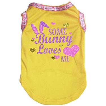 Imagem de Petitebella Camiseta para cachorro Some Bunny Loves Me (amarela, GG)