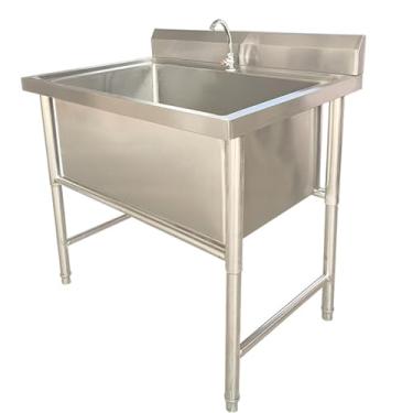 Imagem de Pia de cozinha de restaurante comercial de aço inoxidável de aço inoxidável independente, pia de cozinha de tigela única profunda, lavagem de pia de aço inoxidável, banheira de lavanderia de grau