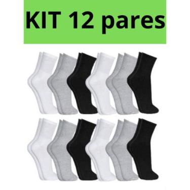 Imagem de Kit com 12 Pares de Meias Cano Alto  Algodão  Unissex  Tamanho único 3