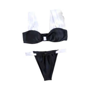 Imagem de Conjunto De Biquíni Preto De Cintura Baixa Com Efeito Push Up, Cor Sól