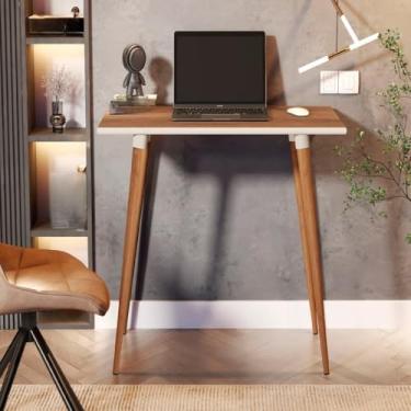 Imagem de Escrivaninha Industrial，Mesa Escrivaninha Retrô Escritório Minimalista Elegance Computador Pé Palito (Freijó/Off White)