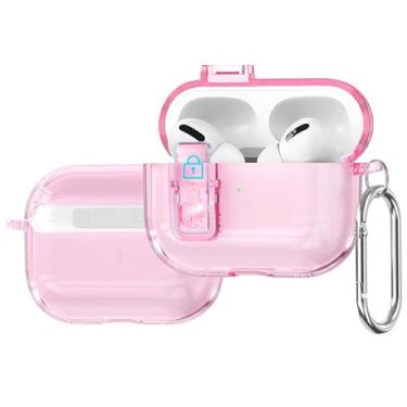 Imagem de Capa transparente para AirPods 4 2024 com trava segura, capa de TPU macio, lindo chaveiro brilhante para mulheres e meninas, rosa