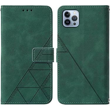 Imagem de KKFAUS Capa carteira para iPhone 13 Pro Max/13 Pro/13/13 Mini, capa flip de couro PU estilo notebook retrô com fecho magnético e alça de pulso (cor: verde, tamanho: 13 Pro 6,1 polegadas)