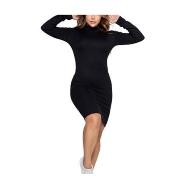 Imagem de Vestido Midi Justo Manga Longa Gola Alta - Vestido Mídi Manga Longa, P