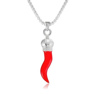 Imagem de Dreuyet Colar de chifre italiano para mulheres e homens, delicado banhado a ouro 14K, cornicello, pimenta, amuleto, pingente, boa sorte, joia de proteção talismã, Middle, Aço inoxidável, Sem Pedra