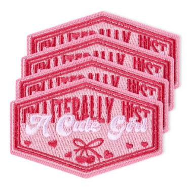 Imagem de 5un I'm Literally Just a Cute Girl Remendos de Passar a Ferro, Fofa Menina Bordada Aplicação Distintivo Rosa Cereja Laço Costurar Remendos de Bordado para Chapéu Mochila Jaqueta Jeans Roupas