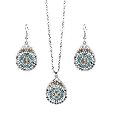 Imagem de Conjunto de joias boêmias para mulheres, colar vazado em forma de lágrima e brincos de damgle, feito à mão, hippie, boho, praia, casamento, presentes