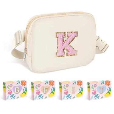 Imagem de COSHAYSOO Pochete de cintura pequena com alça ajustável com patch de letra inicial para mulheres, adolescentes, meninas, corridas, academia, trilhas, mini bolsa transversal para viagem, bolsa moderna,