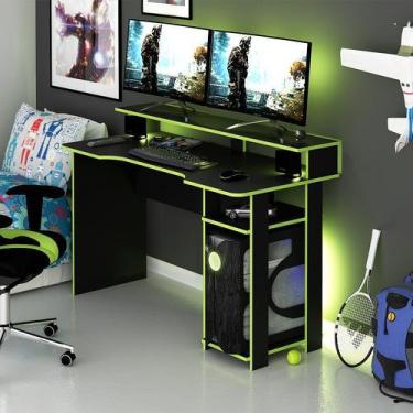 Imagem de Mesa Gamer Escrivaninha Tecno nicho Preto Verde - Tecno Mobili