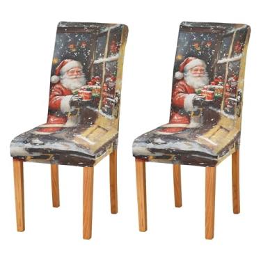 Imagem de SEHANY Conjunto de 4 capas de cadeira de gnomo de Papai Noel para sala de jantar, elástico, removível e lavável, para cozinha, hotel, festa, decoração de Natal
