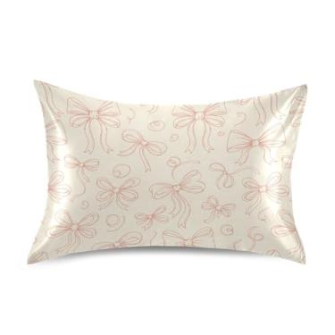 Imagem de Wassud Laços de fita creme. Fronha de cetim para cabelo e pele fronhas de seda lisa Queen Size Capas de travesseiro respiráveis com fecho de envelope