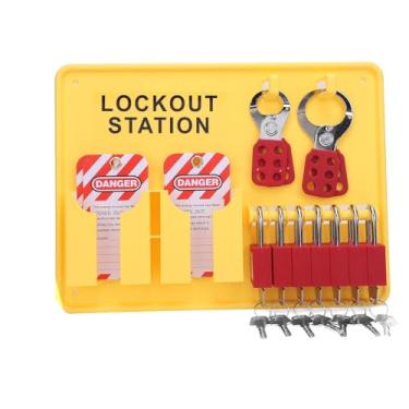 Imagem de WALFRONT Kit de Estação de Etiquetagem de Bloqueio Placa de Montagem Em Parede de Segurança Industrial Com 10 Cadeados e 2 Fechaduras de Ferrolho, Material PC + PA para Manutenção Elétrica Mecânica