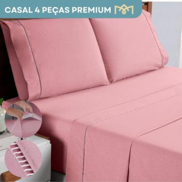 Imagem de Jogo De Lençol 4 Peças Casal Percal 400 Fios Fronha Ponto Palito Extra