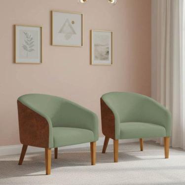 Imagem de Poltrona Sala Kit 2 Stella Pé Madeira Trapézio Sintético PU Nozes Bouc