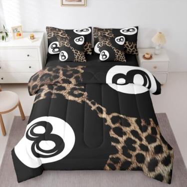 Imagem de Jogo de cama Y2K Lucky com 8 bolas, estampa de guepardo, tamanho casal, 7 peças, para crianças, meninas, homens, mulheres, moderno, moderno, leopardo, preto e marrom