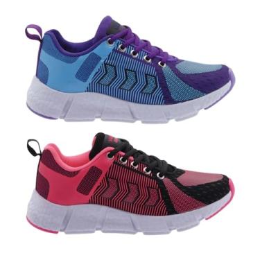 Imagem de Kit 2 Tênis Feminino Esportivo Max Leve e Confortável para Caminhada e Academia (Azul e Roxo + Pink e Preto, BR, Adulto, Numérico, 39)