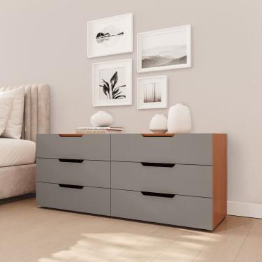 Imagem de Cômoda para Quarto 6 Gavetas Madrid Cinza/Freijó