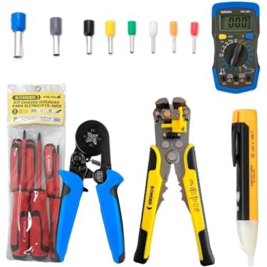 Imagem de Kit Eletricista Completo com 6 Chaves de Fenda, Alicate Desencapador, Alicate Crimpador, 1200 Conectores Terminais e Caneta Detectora de Tensão – Solução Profissional para Precisão e Eficiência