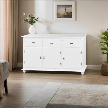 Imagem de Balcão De Cozinha 3 Portas 3 Gavetas Com Pés Torneados 631 - Branco Laca