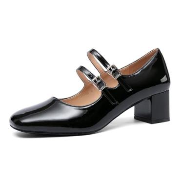 Imagem de NEWBELLA Sapatos femininos Mary Jane - Sapatos de trabalho retrô clássicos com salto grosso e médio, escarpim de escritório confortáveis com alça de fivela, sapatos sociais vintage, Preto, 41