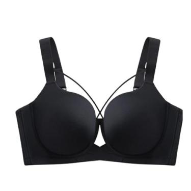 Imagem de Sutiã confortável top up push-up anti flacidez esportes coleção sutiã tamanho grande lingerie sem costura para mulheres, Preto, 85D