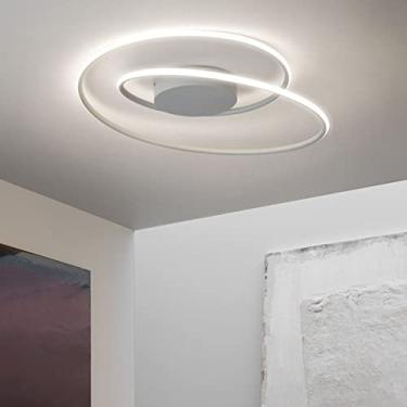 Imagem de Luminária de teto LED moderna com controle remoto e intensidade ajustável para sala de estar, com design oval em formato de anéis, cor e brilho reguláveis, ideal para quarto (branca, 45 cm d