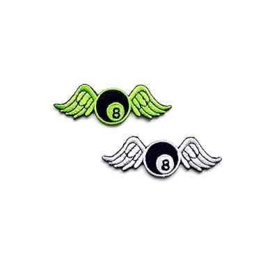 Imagem de PL Conjunto de 2 minúsculos. Mini 8 bolas de bilhar piscina com asas bola voando branco verde lindo logotipo de desenho animado 1 costura ferro em aplique bordado crachá sinal remendos roupas fantasia