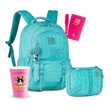 Imagem de Kit Mochila Rebecca Bonbon Escolar Estojo Box Com Elástico, RB27006 Az