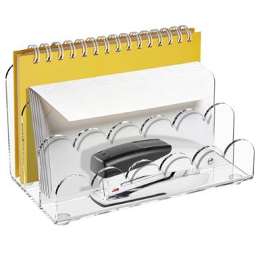 Imagem de Organizador de correio de mesa de acrílico, suporte de pasta de arquivo vertical transparente de 3 seções, organizador de documentos de escritório, suporte de armazenamento de arquivos para enchimento