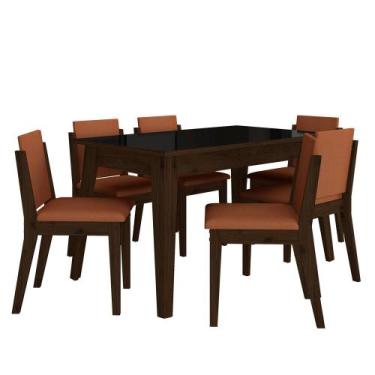 Imagem de Mesa 1,36 Com 6 Cadeiras Libéria Imbuia/preto/terracota - M. Arapongas