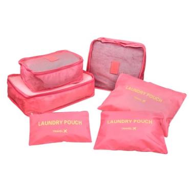 Imagem de Kit Organizador de Mala 6 Peças, 3 Bolsas com Malha Respirável, 3 Nécessaires Impermeáveis, Conjunto para Viagem (Salmão)