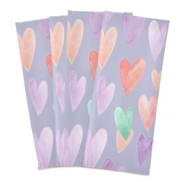 Imagem de Wassud Toalhas de prato macias de lavanda corações de cozinha, pacote com 4 panos de prato macios com laço para pendurar, toalha de mão de secagem rápida super absorvente, toalhas de chá de mesa