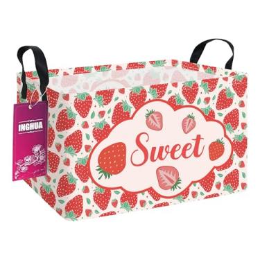 Imagem de INGHUA Cesto organizador de tecido retangular para brinquedos, livros, roupas, presentes, animais de estimação - perfeito para casa, escritório, berçário, dormitório, prateleira (morango)