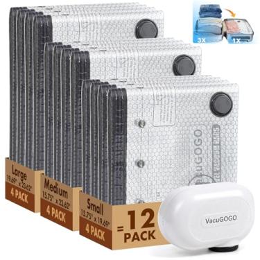 Imagem de VacuGOGO Sacos de armazenamento a vácuo de viagem com bomba, bolsas de compressão de bagagem de mão + bomba elétrica portátil, 80% de economia de espaço para roupas, sacos de vedação a vácuo para