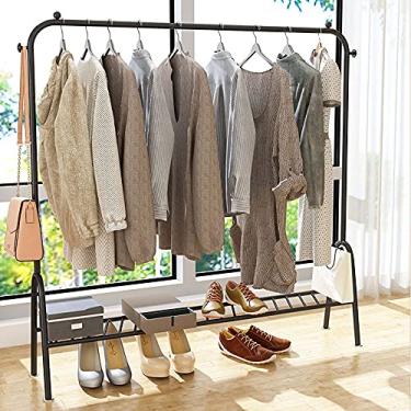 Imagem de SGeneE Cabides resistentes, expositores de roupas de ferro forjado, expositores abertos para lojas de roupas femininas, adequados para quartos, varandas, shopping centers, etc., preto (120 cm)
