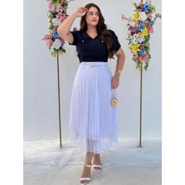 Imagem de Saia Midi Godê Plissada de Tule Rodada - Fashion, Branco, M