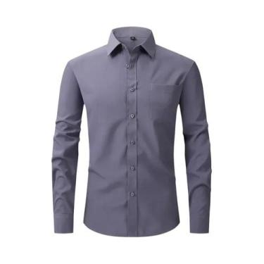 Imagem de Camisa Social Masculina Slim Fit De Manga Longa Elástica Tamanho EUA P