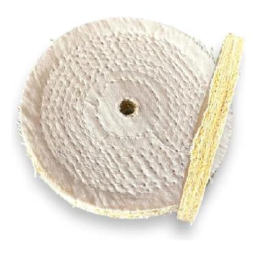 Imagem de CM POLIMENTO, Roda Transisal Algodão 15cm - Tirar Riscos Polimento Abrasivo Inox Aluminio Cubas Ferro Faca Tanque Rodas Armas